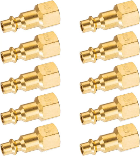 Quarter Inch NPT Female Brass Air Plug For Air Hose Fittings And Compressor Attachments Heavy Duty Pneumatic Gear Pro Grade 10 Pack