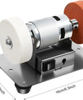 Compact 96W Mini Bench Grinder With Dual Grinding Wheels Variable Speed 3000 To 6000 RPM All Copper Brushless Motor For Metal Sharpening Polishing killer DIY Workbench Sander rig with white and orange wheels.