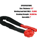 Beefy Recovery Kit With 3 Inch By 30 Foot Tow Strap 14000 Lbs Load And Half Inch Soft Shackle Rope Synthetic Tow Recovery Strap 38000 Lbs Plus 8 Ton Snatch Block Red Winch, black 1/2 inch rope