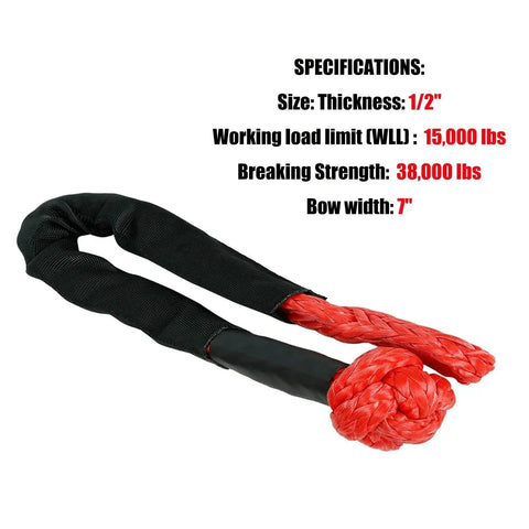 Beefy Recovery Kit With 3 Inch By 30 Foot Tow Strap 14000 Lbs Load And Half Inch Soft Shackle Rope Synthetic Tow Recovery Strap 38000 Lbs Plus 8 Ton Snatch Block Red Winch, black 1/2 inch rope