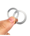 Ultra Thin Flat Washer Set Kit With 1200 Pcs 0.1 0.2 0.3mm Stainless Steel M3 To M20 Gasket Shims For Automotive And Home DIY Repairs, Versatile Fastener Washers, 304 Grade, hand holding three flat washers