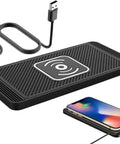 Fast Charging Wireless Car Pad With Fifteen Watt Output Compatible With Chevy Volt Bolt Ev Blazer And Euv featuring rubber surface and USB cable.