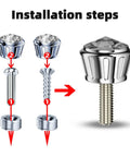 Installation steps for Sparkly Rhinestone License Plate Screw Caps 4 Pack Premium Alloy Bolt Covers with crystal design.