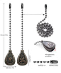 Bronze Ceiling Fan Pull Chain Set 12 Inch Beaded Ball Pendant Extender With Connector 2 Pack, showing dimensions.