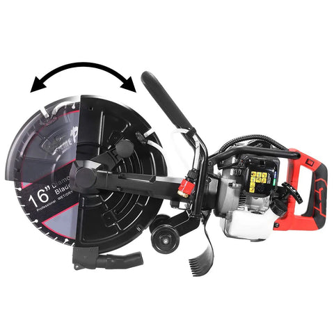 16 Inch Gas Powered Concrete Cut Off Saw With 52cc 2 Stroke Engine, 5 Inch Cut Depth, Guide Roller And Blade, Heavy Duty Masonry Cutter