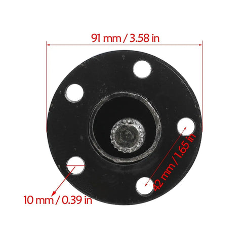 Close-up of a brake disc hub with bolt hole measurements for a 40 Inch Rear Axle Kit Drive Shaft Diff With Brake Disc For Go Karts Golf Carts ATVs And More Heavy Duty 2 Pack For Diy Builds And Custom Buggies Drift Trikes.