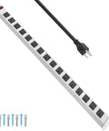 Beefy Metal 16 Outlet Power Strip With 1200J Surge Protection, white metal, wall-mountable, black cord, screws included