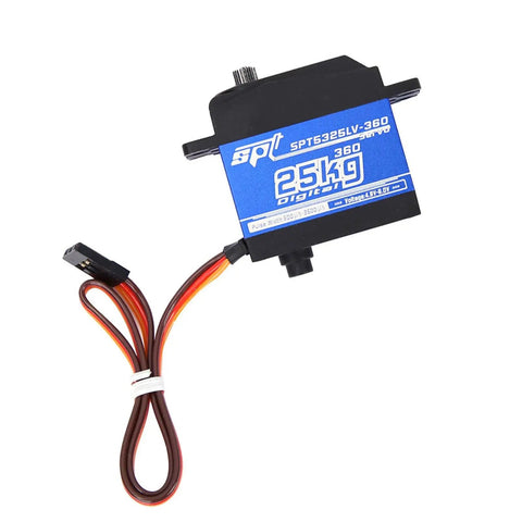 Heavy Duty Digital Servo Motor With 360 Continuous Rotation And Reinforced Metal Gears Dropping 25kg Of Badass Torque for RC control.