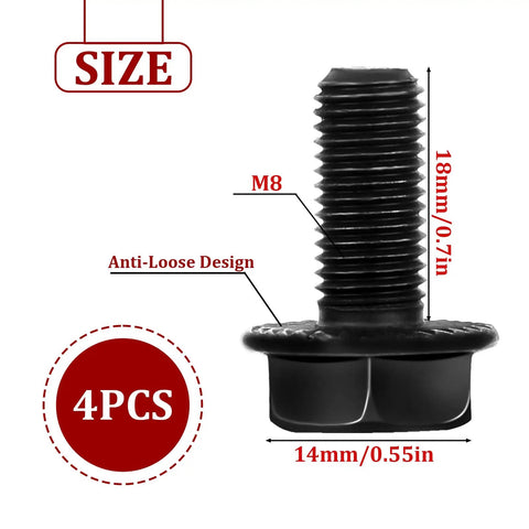 Close-up of M8 x 18mm bolt from 4 Pack Bicycle Crank Bolts And Bottom Bracket Screws M8 X 18mm For Mountain Bike Road Bike MTB Durable Steel Fixing Bolts With 1.0 Thread Pitch Easy Install, showing dimensions and anti-loose feature.