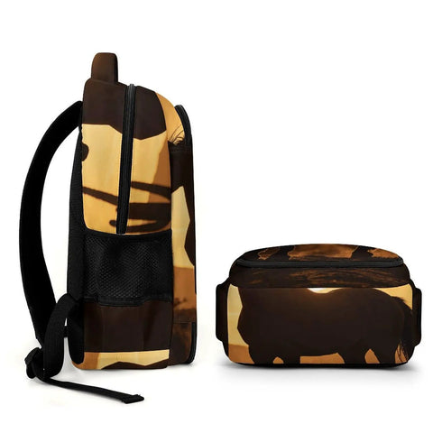 Desert Sunset Printed Unisex Backpack With Large Capacity Dope Daypack For Travel School And Outdoors Durable Polyester Side View