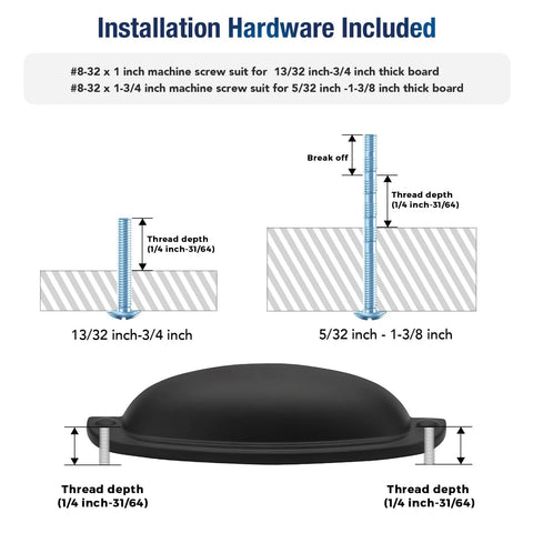 Installation instructions for 10 Pack Matte Black Cup Pulls Three And Three Quarters Inch Hole Center Zinc Alloy Cabinet Handles.