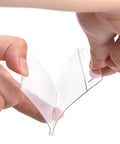 Hands demonstrating the flexibility of 100 Pack Plastic Wire Shelf Label Holders 4 By 2.3 Inches Clear Price Tag Holder Sign And Ticket Holder