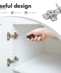 Installing heavy duty self-closing cabinet hinges with hydraulic soft-close on kitchen cabinet, showcasing design features.