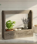 Real Reclaimed Barnwood Tote Carry All Planter Box For Indoor And Outdoor Farmhouse Decor Accent with herbs on a countertop