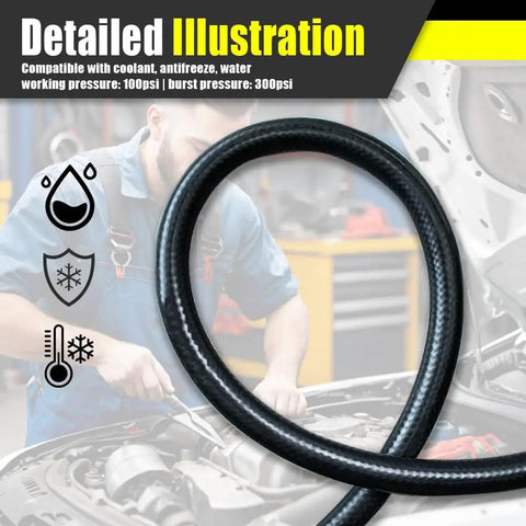 Inner 5/8 Inch Heater Hose, 6 Feet Long, Black With Safety Stripe, Standard Grade Automotive Hose for Cooling and Heating Systems