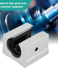 SBR16UU Aluminum Linear Motion Ball Bearing Slide Block For High Speed High Precision Equipment Smooth Low Friction Open Linear Roller Bearing Bushing For Linear Motion Guides Built To Last, shown close-up with aluminum housing