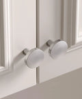 Heavy Duty Zinc Alloy Cabinet Knobs 5 Pack Brushed Nickel Drawer Handles For Kitchen Cabinets And Bathroom Vanity installed on cabinets