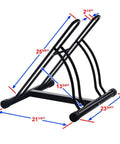 Mighty Rack Two Bike Floor Stand For Easy Clamp-Free Bicycle Parking, Heavy Duty Tubular Steel Construction, product dimensions shown