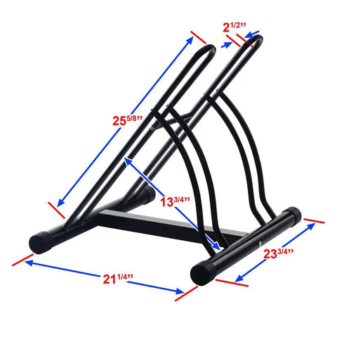 Mighty Rack Two Bike Floor Stand For Easy Clamp-Free Bicycle Parking, Heavy Duty Tubular Steel Construction, product dimensions shown