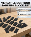 Flexible Contour And Angle Sanding Grips Set Pro Grade with Double Ended Pads 14 Pieces displayed on wooden table