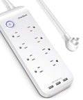 Power Strip Surge Protector With Eight Outlets And Three USB Ports For Fast Charging, 6ft Flat Plug Extension Cord.