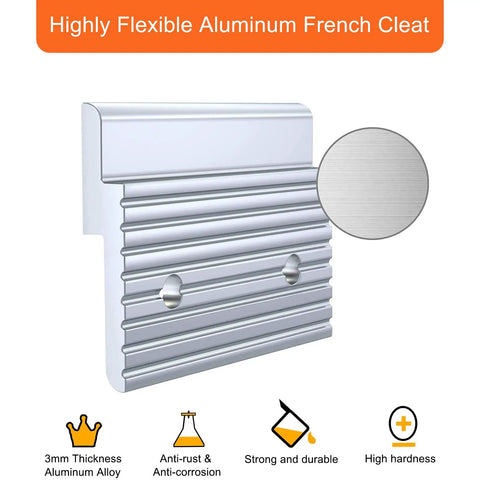 Heavy Duty 2 Inch Aluminum French Cleat Picture Hanger Kit With Hardware, close-up of grooved aluminum section, side view