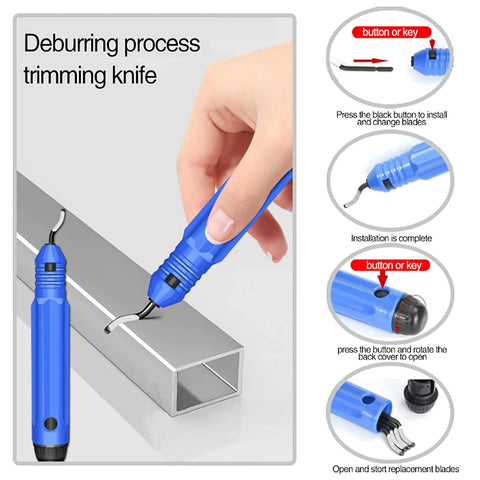 Ratchet pipe cutter (blue) for PVC/Cu/plastic pipes; compact 2-in-1 tool with replaceable blades.