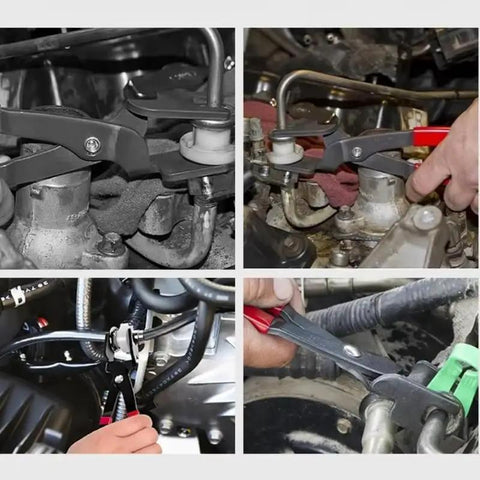 Killer Grip Professional Heavy Duty Fuel Line Disconnect Pliers For Chevy Volt Bolt Euv Blazer shown in use on engine components