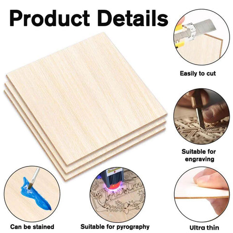 Six unfinished basswood sheets, 12 x 12 inches, 1/16 inch thick, for crafts and laser cutting