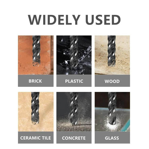 10-piece carbide drill bit set with 3-flat shank for tile, glass, brick, concrete, ceramic tile, plastic, wood