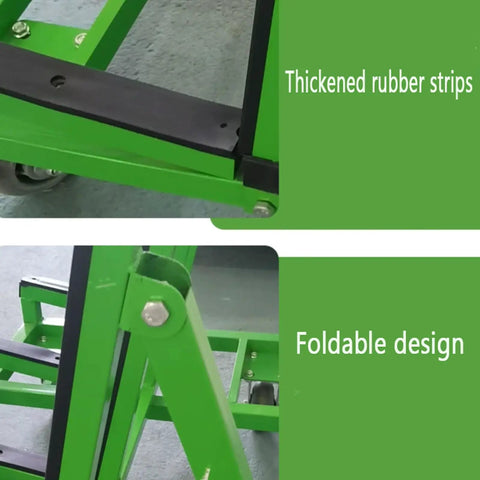 Close-up of the premium folding glass transport cart with thickened rubber strips and foldable design for easy storage.