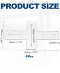 Six Piece Cross Shape Corner Brackets For 3030 Aluminum Extrusion Carbon Steel Joint Plates showing dimensions