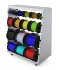 Heavy Duty Wire Spool Rack With Wheel 6 Rod Cable Dispenser For Electrical, Industrial And Retail Use Keeps Spools Organized For Garage And Workshop, 300lb Capacity, Gray with multiple colored spools.