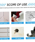 Various repair uses for Ceramic Tile Repair Paste Kit 2 Part Quick Dry Adhesive, including crack, defect, and damage repair.