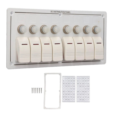 8 Gang Aluminum Alloy Toggle Switch Panel With Overload Protector And 3 Reset Buttons IP65 Prewired for marine and RV use
