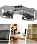Close-up of Stainless Steel Hydraulic Cabinet Door Hinge with Soft Close Dampers, 4 Pack, Eight Mounting Holes.