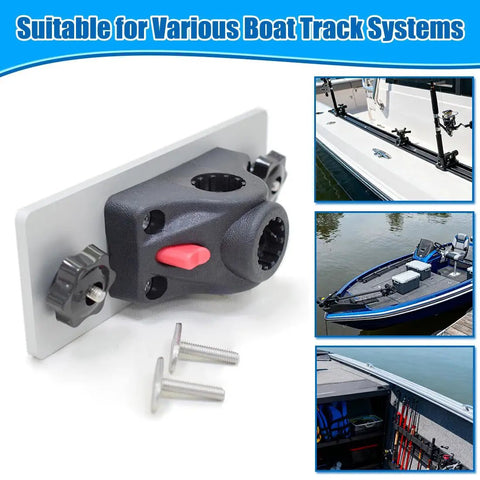 Universal Track Bracket for Versatrack and Ranger Track Systems, 360 Degree Rotating Fishing Rod Base Fits Smokercraft and Bass Tracker Gunnel Tracks, Durable Mount for Easy Rod Access on boat rail