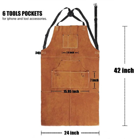 Beefy Heavy Duty Welding Apron With Gloves For Men, Heat And Flame Resistant Leather Shop Gear, Extra Long 24 By 36 Inches, knee protection