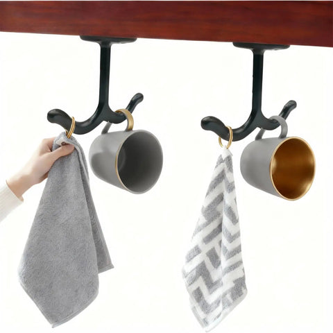 12 Piece Zinc Alloy Double Coat Hooks Set With Screws For Ceiling Or Under Shelf Mounting Heavy Duty Rust Resistant Hooks