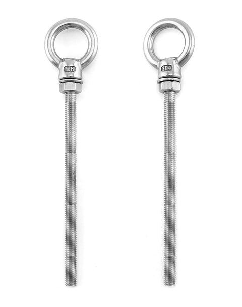 Front view of Five Pack One Quarter Inch By Four Inch Stainless Steel Marine Grade Shoulder Eyebolts For Ropes And Cables Outdoor DIY