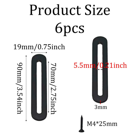 Upgrade Your Woodwork Game With These Hella Sturdy Adjustable Flat Mending Plates Featuring Slotted Black Stainless Steel Straight Brace Brackets For Reliable Furniture Repair Including All Mounting Screws, showing size and dimensions of brackets.
