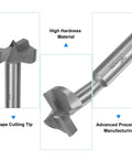 Kickass 5 Piece Forstner Bit Set 15 20 25 30 35 Mm With Round Shank Design Built From Durable High Speed Steel For Slick Woodworking, showcasing detailed cutting tip.