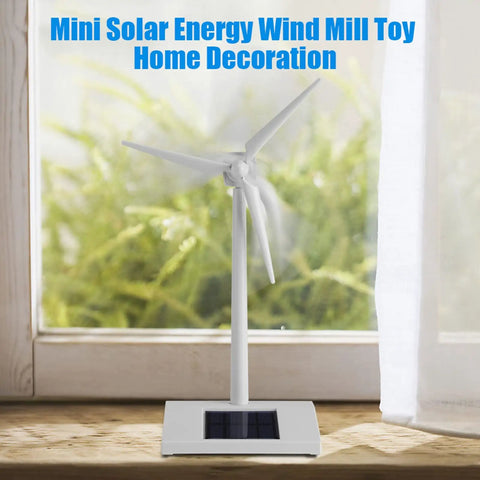 Sun Powered Mini Desktop Wind Turbine For Home Office And Classroom Decor, ABS Plastic Solar Windmill Model by a window