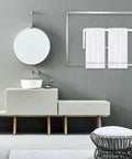 Modern bathroom with Plug In Or Hardwired Heated Towel Rack With Timer For Bathroom Wall Mounted 304 Stainless Steel Towel Warmer