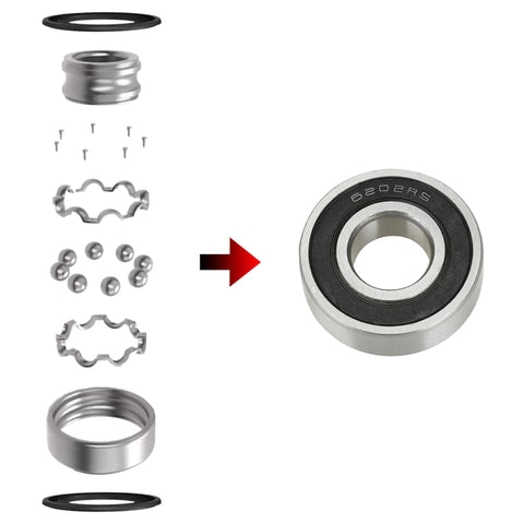 GREHUA mini bike wheel bearing kit, exploded view with seals, spacers, balls and a 6202RS bearing