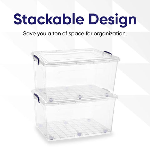Badass Heavy Duty Clear Storage Bins With Slick Rolling Wheels 2 Pack 85 Qt Hella Spacious Stackable Design For Home Garage And Closets Smoothly Organizes Linen Tools Clothes Gear