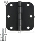 18 Pack Matte Black Door Hinges 3.5 By 3.5 Inch Interior Rounded Hinges With Five Eighth Inch Radius Heavy Duty Removable Pin Detail
