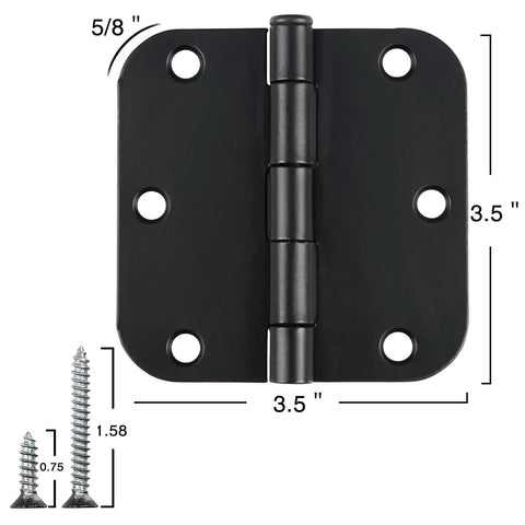 18 Pack Matte Black Door Hinges 3.5 By 3.5 Inch Interior Rounded Hinges With Five Eighth Inch Radius Heavy Duty Removable Pin Detail