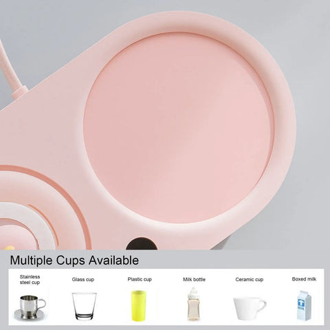 Smart Mug Warmer With Three Heat Levels And 20W Power To Keep Your Favorite Sips Piping Hot, pink ceramic base for various cup types.