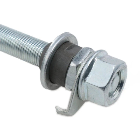 High Grade Carbon Steel Front Hub Axle For Road And City Bikes Featuring 140 Mm Length With Three Eighths Inch Diameter Painted Silver Finish detail.